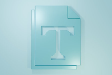 Blue Text file document icon isolated on blue background. Minimalism concept. 3D render illustration.の写真素材