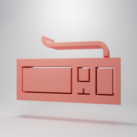 Pink Computer keyboard icon isolated on pink background. PC component sign. Minimalism concept. 3D render illustration.の写真素材