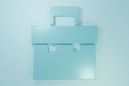 Blue Briefcase icon isolated on blue background. Business case sign. Business portfolio. Minimalism concept. 3D render illustration.の写真素材