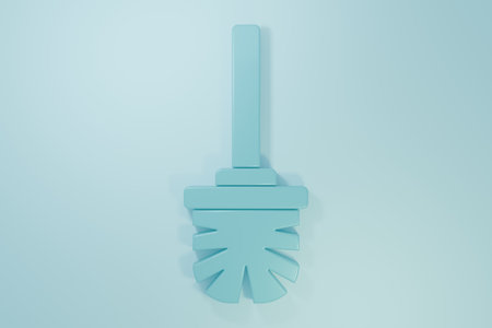 Blue Toilet brush icon isolated on blue background. Minimalism concept. 3D render illustration.の写真素材