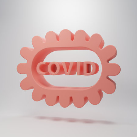 Pink Corona virus covid-19 icon isolated on pink background. Bacteria and germs, cell, microbe, fungi. Minimalism concept. 3D render illustration.の写真素材