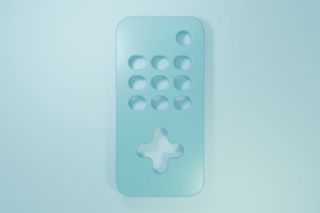Blue Remote control icon isolated on blue background. Minimalism concept. 3D render illustration.の写真素材