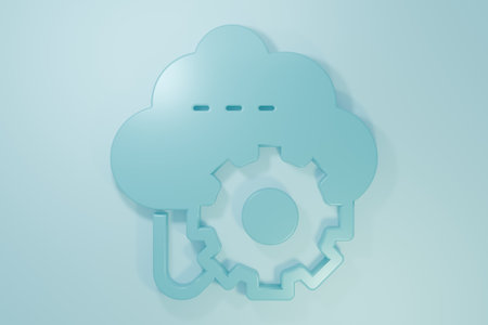 Blue Cloud technology data transfer and storage icon isolated on blue background. Adjusting, service, setting, maintenance, repair, fixing. Minimalism concept. 3D render illustration.の写真素材