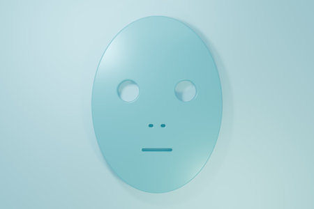 Blue Facial cosmetic mask icon isolated on blue background. Cosmetology, medicine and health care. Minimalism concept. 3D render illustration.の写真素材