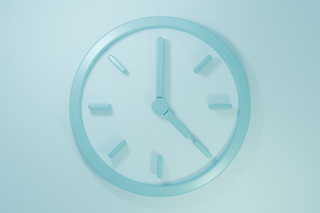 Blue Clock icon isolated on blue background. Time symbol. Minimalism concept. 3D render illustration.の写真素材