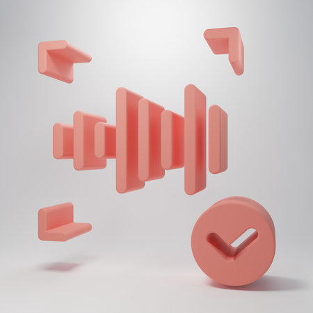 Pink Voice recognition icon isolated on pink background. Voice biometric access authentication for personal identity recognition. Cyber security. Minimalism concept. 3D render illustration.の写真素材