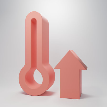Pink Meteorology thermometer measuring icon isolated on pink background. Thermometer equipment showing hot or cold weather. Minimalism concept. 3D render illustration.の写真素材