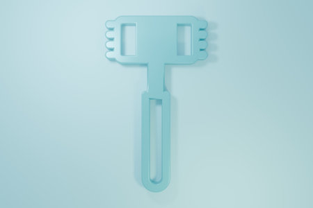 Blue Kitchen hammer icon isolated on blue background. Meat hammer. Minimalism concept. 3D render illustration.の写真素材