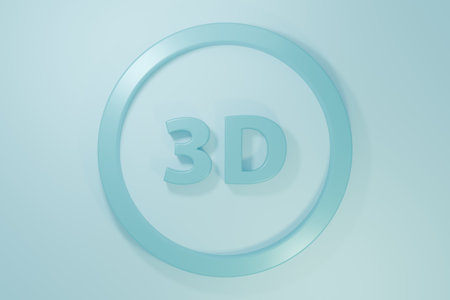 Blue 3D word icon isolated on blue background. Minimalism concept. 3D render illustration.の写真素材