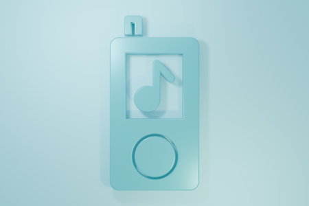 Blue Music player icon isolated on blue background. Portable music device. Minimalism concept. 3D render illustration.の写真素材