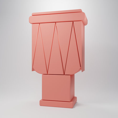 Pink Drum icon isolated on pink background. Music sign. Musical instrument symbol. Minimalism concept. 3D render illustration.の写真素材