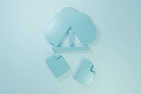 Blue Cloud hacking icon isolated on blue background. Cloud leak. Minimalism concept. 3D render illustration.の写真素材