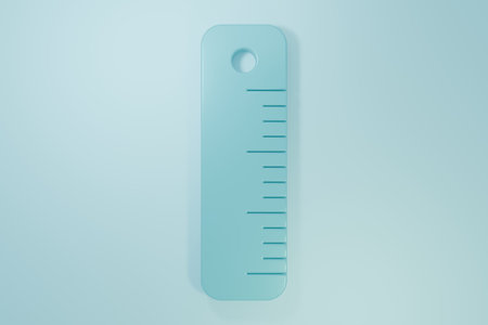 Blue Ruler icon isolated on blue background. Straightedge symbol. Minimalism concept. 3D render illustration.の写真素材