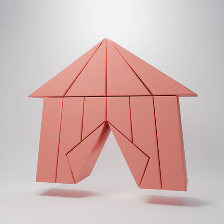 Pink Circus tent icon isolated on pink background. Carnival camping tent. Amusement park. Minimalism concept. 3D render illustration.の写真素材