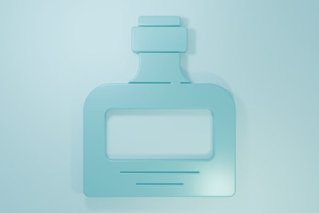 Blue bottle icon isolated on blue background. Minimalism concept. 3D render illustration.の写真素材