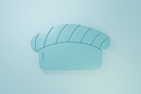 Blue Sushi icon isolated on blue background. Traditional Japanese food. Minimalism concept. 3D render illustration.の写真素材