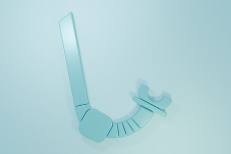 Blue Snorkel icon isolated on blue background. Diving underwater equipment. Minimalism concept. 3D render illustration.の写真素材