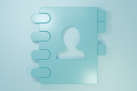 Blue Address book icon isolated on blue background. Notebook, address, contact, directory, phone, telephone book icon. Minimalism concept. 3D render illustration.の写真素材