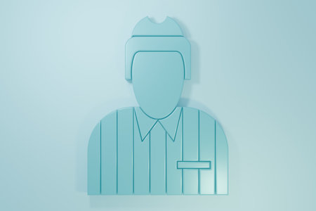 Blue Hockey judge, referee, arbiter icon isolated on blue background. Minimalism concept. 3D render illustration.の写真素材