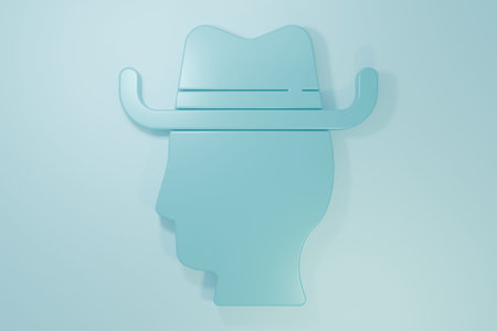 Blue Cowboy icon isolated on blue background. Minimalism concept. 3D render illustration.の写真素材