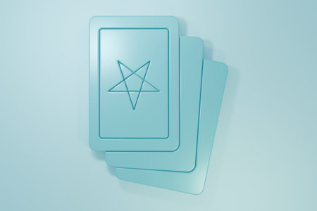 Blue Three tarot cards icon isolated on blue background. Magic occult set of tarot cards. Minimalism concept. 3D render illustration.の写真素材