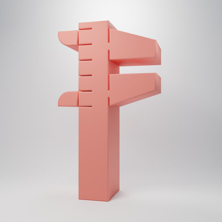 Pink Calliper or caliper and scale icon isolated on pink background. Precision measuring tools. Minimalism concept. 3D render illustration.の写真素材