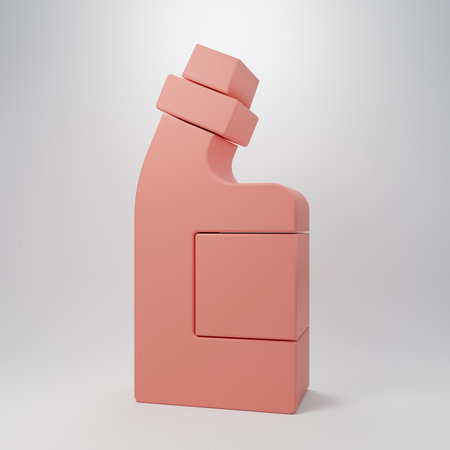 Pink Plastic bottle for laundry detergent, bleach, dishwashing liquid or another cleaning agent icon isolated on pink background. Minimalism concept. 3D render illustration.の写真素材