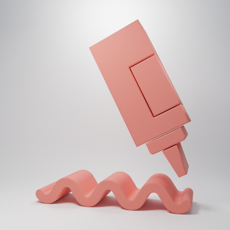 Pink Sauce bottle icon isolated on pink background. Ketchup, mustard and mayonnaise bottles with sauce for fast food. Minimalism concept. 3D render illustration.の写真素材