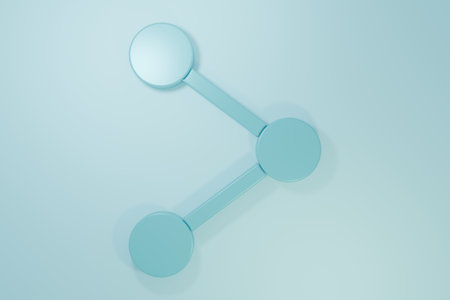 Blue Share icon isolated on blue background. Share, sharing, communication pictogram, social media, connection, network. Minimalism concept. 3D render illustration.の写真素材