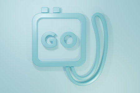 Blue icon isolated on blue background. Minimalism concept. 3D render illustration.の写真素材