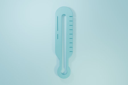 Blue Meteorology thermometer measuring icon isolated on blue background. Thermometer equipment showing hot or cold weather. Minimalism concept. 3D render illustration.の写真素材