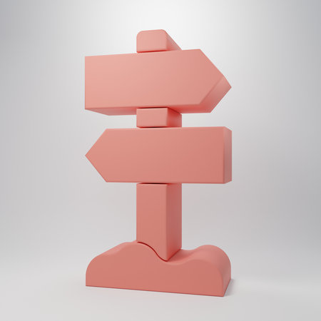 Pink Road traffic sign. Signpost icon isolated on pink background. Pointer symbol. Street information sign. Direction sign. Minimalism concept. 3D render illustration.の写真素材