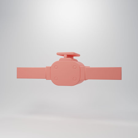 Pink Industry metallic pipes and valve icon isolated on pink background. Minimalism concept. 3D render illustration.の写真素材