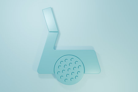 Blue Golf club with ball icon isolated on blue background. Minimalism concept. 3D render illustration.の写真素材