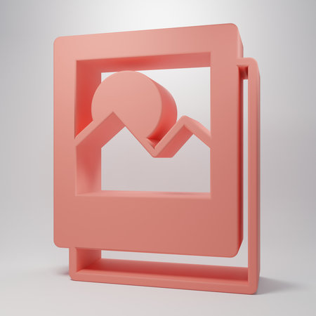 Pink Photo icon isolated on pink background. Minimalism concept. 3D render illustration.の写真素材