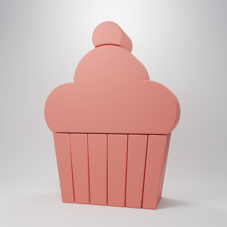 Pink Cake icon isolated on pink background. Happy Birthday. Minimalism concept. 3D render illustration.の写真素材