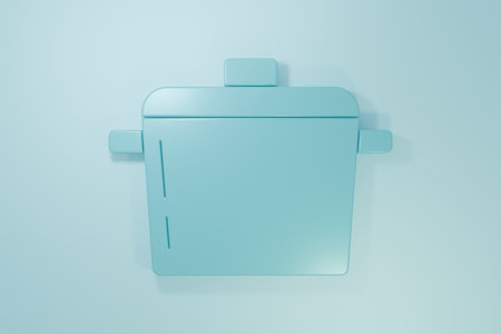 Blue Cooking pot icon isolated on blue background. Boil or stew food symbol. Minimalism concept. 3D render illustration.の写真素材