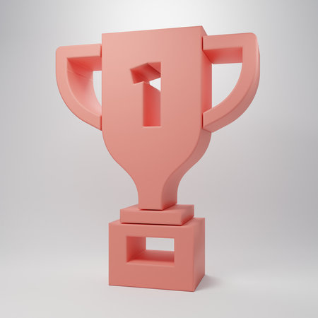 Pink Award cup icon isolated on pink background. Winner trophy symbol. Championship or competition trophy. Sports achievement sign. Minimalism concept. 3D render illustration.の写真素材