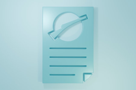 Blue Firearms license certificate icon isolated on blue background. Weapon permit. Minimalism concept. 3D render illustration.の写真素材