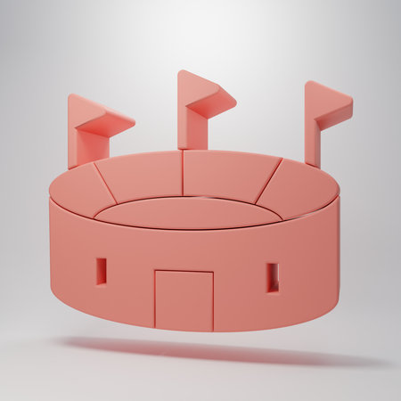 Pink Hockey stadium icon isolated on pink background. Hockey arena. Minimalism concept. 3D render illustration.の写真素材