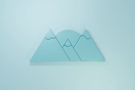 Blue Mountains icon isolated on blue background. Symbol of victory or success concept. Minimalism concept. 3D render illustration.の写真素材