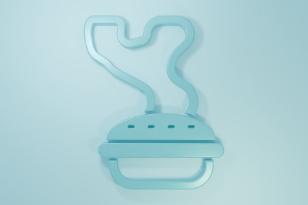 Blue pie icon isolated on blue background. Minimalism concept. 3D render illustration.の写真素材