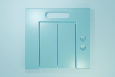 Blue Lift icon isolated on blue background. Elevator symbol. Minimalism concept. 3D render illustration.の写真素材