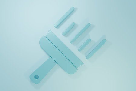 Blue Cleaning service with rubber cleaner for windows icon isolated on blue background. Squeegee, scraper, wiper. Minimalism concept. 3D render illustration.の写真素材