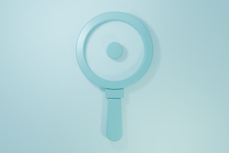 Blue Frying pan icon isolated on blue background. Fry or roast food symbol. Minimalism concept. 3D render illustration.の写真素材