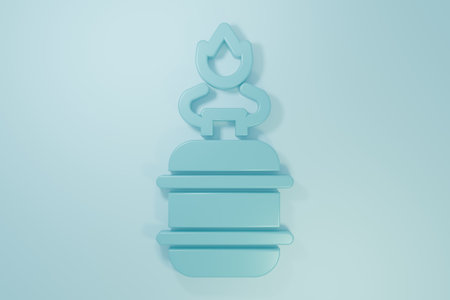 Blue Camping gas stove icon isolated on blue background. Portable gas burner. Hiking, camping equipment. Minimalism concept. 3D render illustration.の写真素材