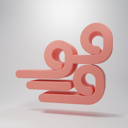 Pink Windy weather icon isolated on pink background. Cloud and wind. Minimalism concept. 3D render...