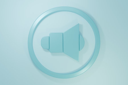 Blue Speaker volume, audio voice sound symbol, media music icon isolated on blue background. Minimalism concept. 3D render illustration.の写真素材