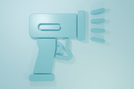 Blue Scanner scanning bar code icon isolated on blue background. Barcode label sticker. Identification for delivery with bars. Minimalism concept.の写真素材