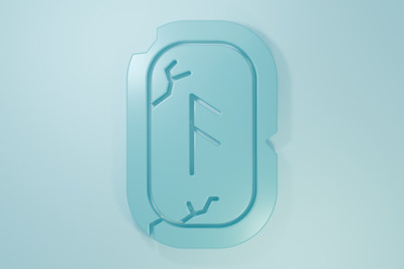 Blue Magic runes icon isolated on blue background. Minimalism concept. 3D render illustration.の写真素材